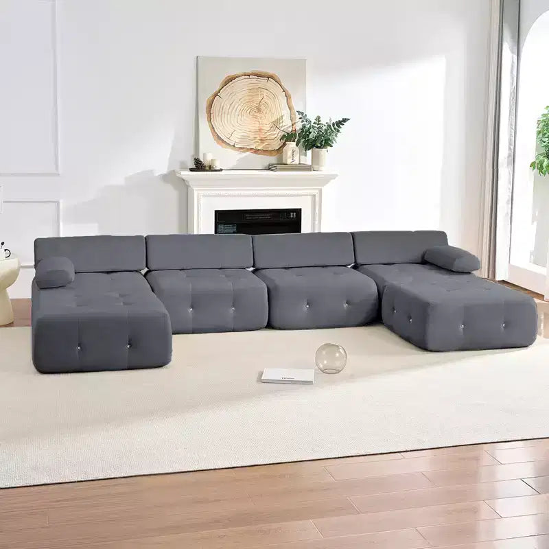 U-Shaped Velvet Modular Sectional Sofa with Ottoman – 4-Seater Convertible