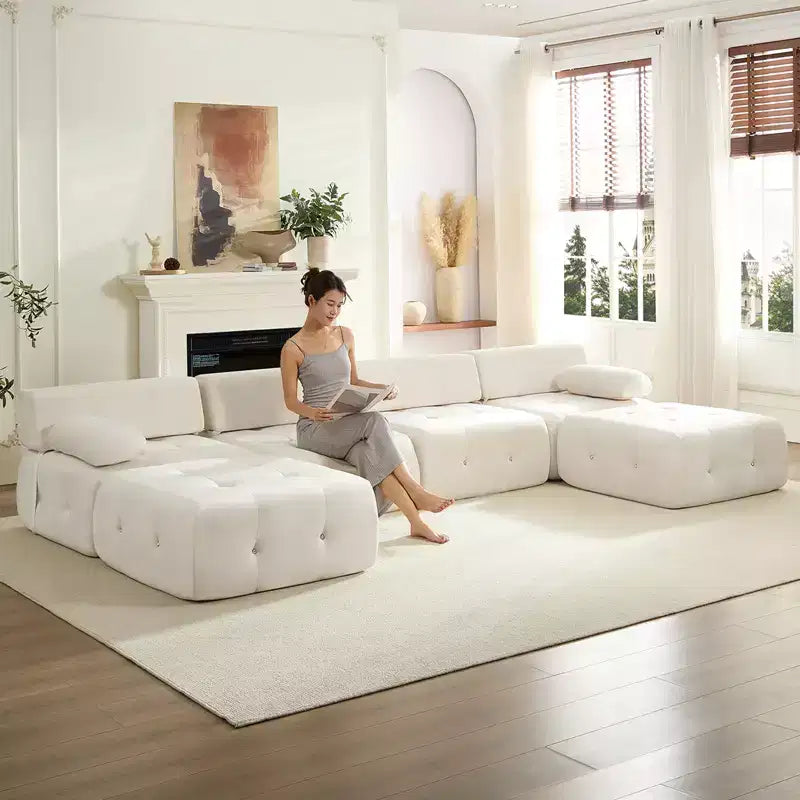 U-Shaped Velvet Modular Sectional Sofa with Ottoman – 4-Seater Convertible