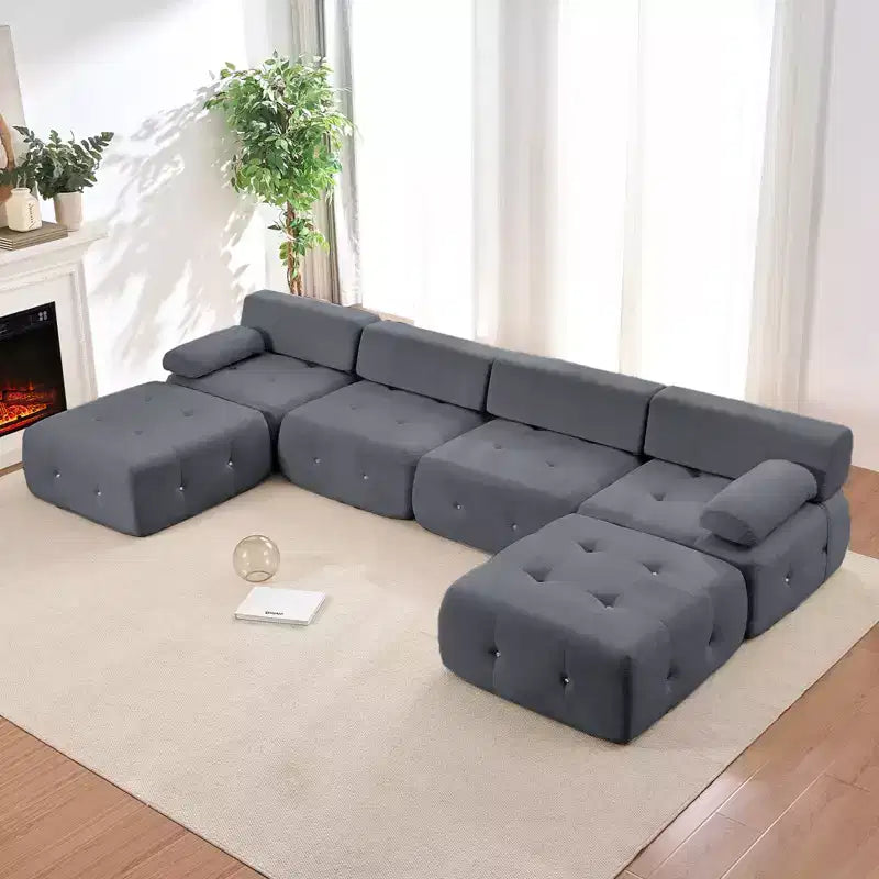 U-Shaped Velvet Modular Sectional Sofa with Ottoman – 4-Seater Convertible
