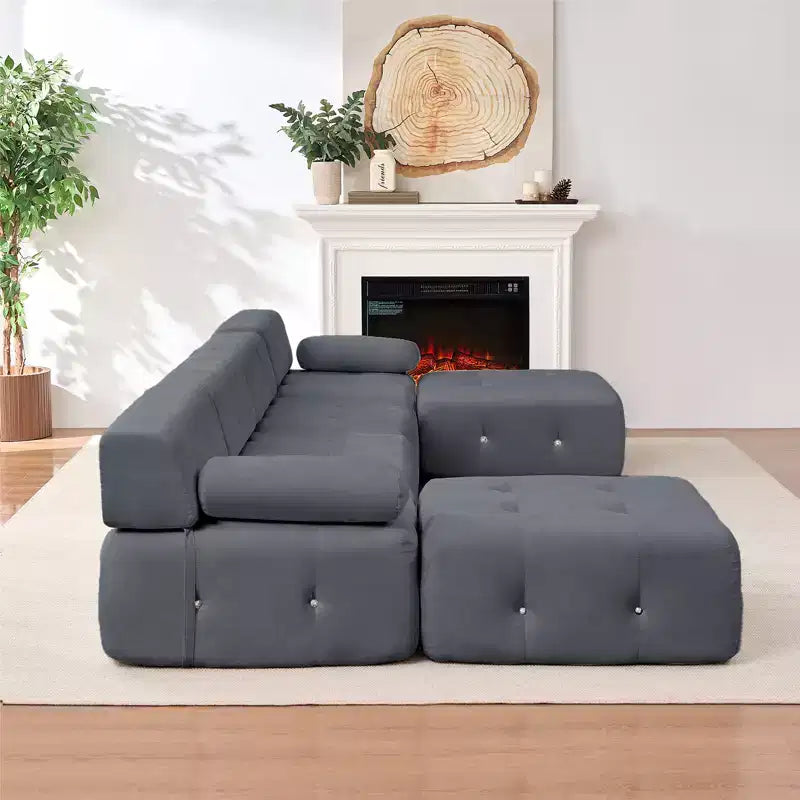 U-Shaped Velvet Modular Sectional Sofa with Ottoman – 4-Seater Convertible