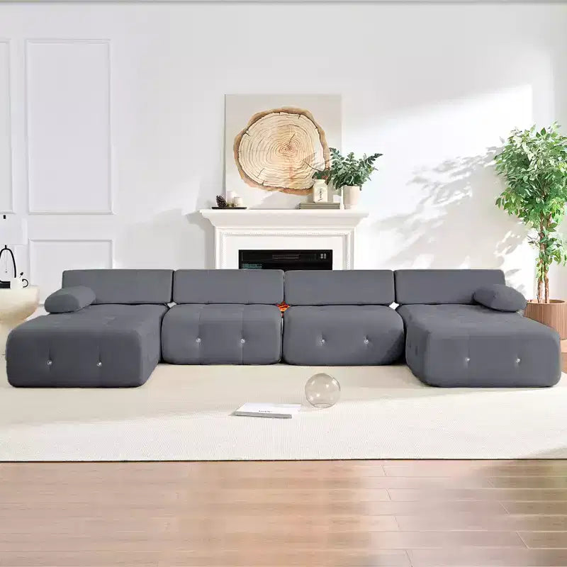 U-Shaped Velvet Modular Sectional Sofa with Ottoman – 4-Seater Convertible