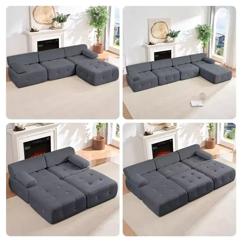 U-Shaped Velvet Modular Sectional Sofa with Ottoman – 4-Seater Convertible