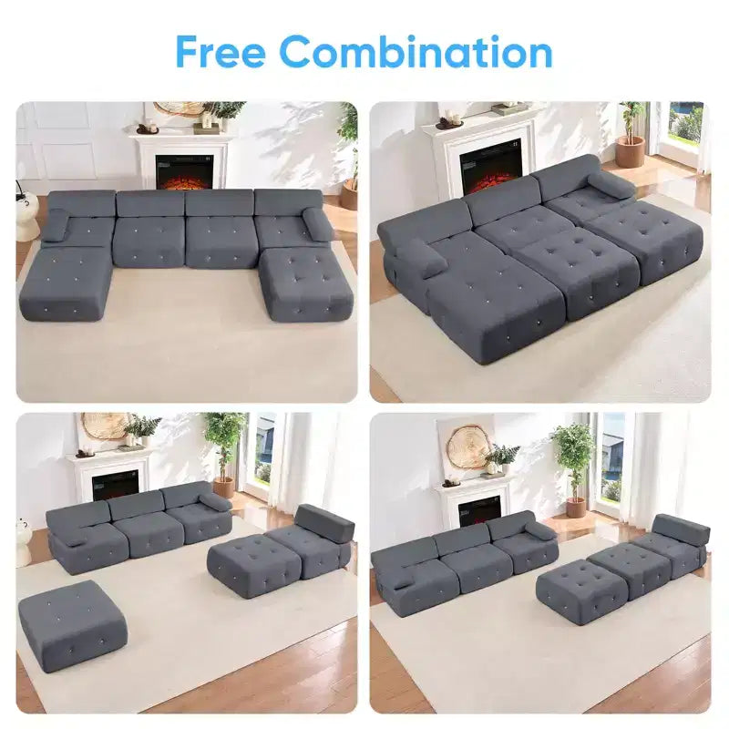 U-Shaped Velvet Modular Sectional Sofa with Ottoman – 4-Seater Convertible
