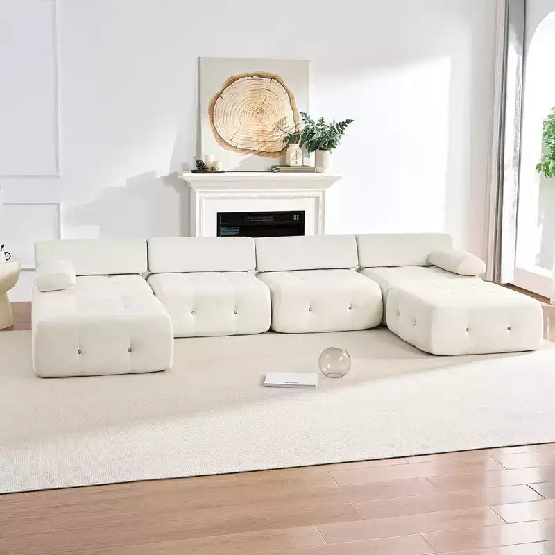 U-Shaped Velvet Modular Sectional Sofa with Ottoman – 4-Seater Convertible