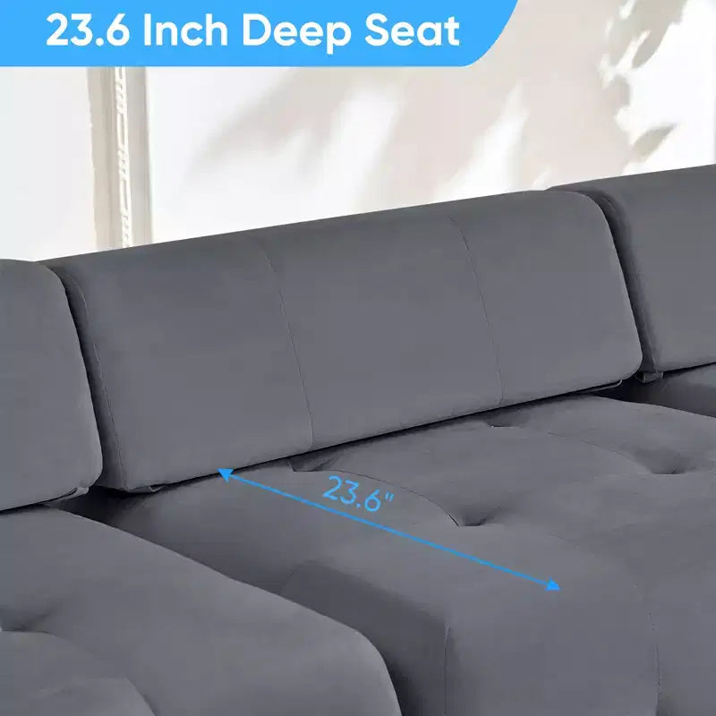 U-Shaped Velvet Modular Sectional Sofa with Ottoman – 4-Seater Convertible