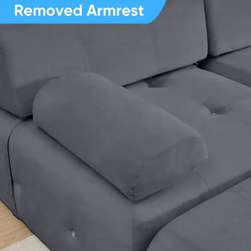 U-Shaped Velvet Modular Sectional Sofa with Ottoman – 4-Seater Convertible