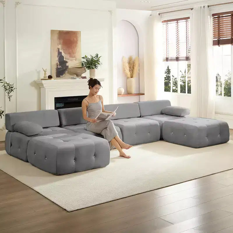 U-Shaped Velvet Modular Sectional Sofa with Ottoman – 4-Seater Convertible