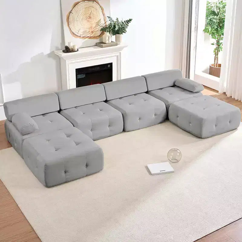 U-Shaped Velvet Modular Sectional Sofa with Ottoman – 4-Seater Convertible