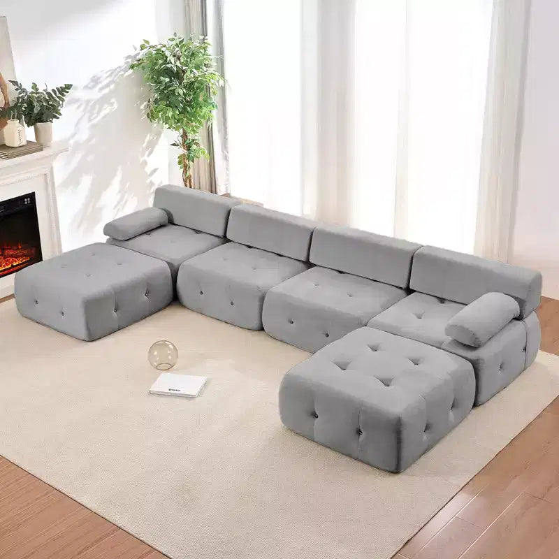 U-Shaped Velvet Modular Sectional Sofa with Ottoman – 4-Seater Convertible