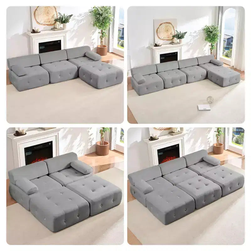 U-Shaped Velvet Modular Sectional Sofa with Ottoman – 4-Seater Convertible