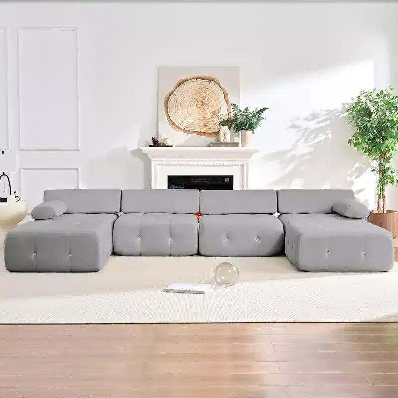 U-Shaped Velvet Modular Sectional Sofa with Ottoman – 4-Seater Convertible