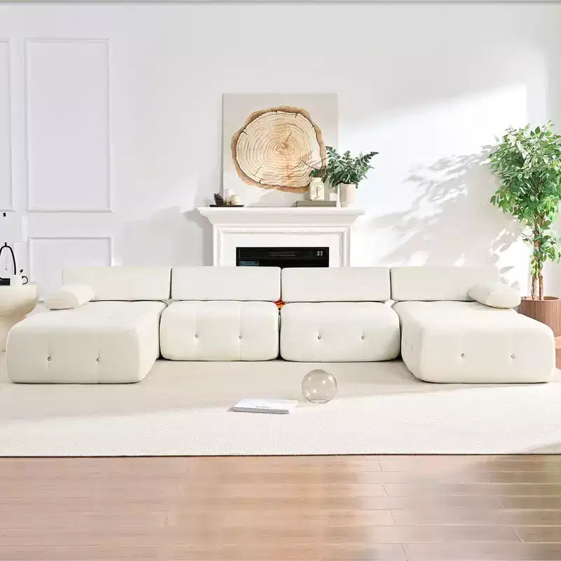 U-Shaped Velvet Modular Sectional Sofa with Ottoman – 4-Seater Convertible