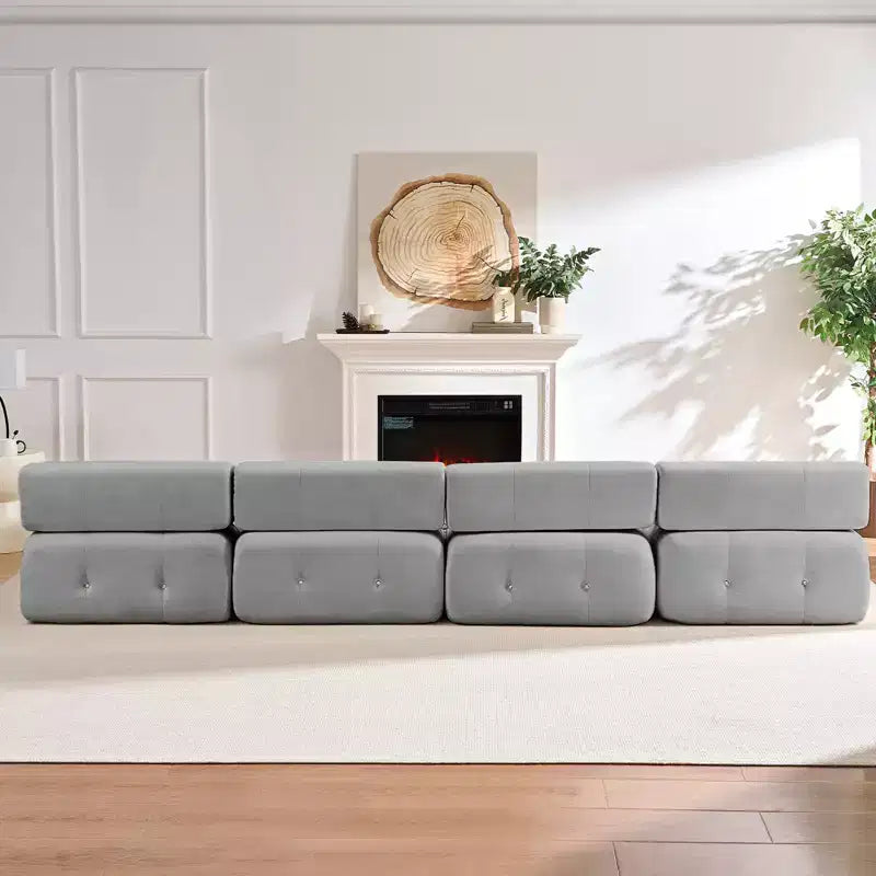 U-Shaped Velvet Modular Sectional Sofa with Ottoman – 4-Seater Convertible