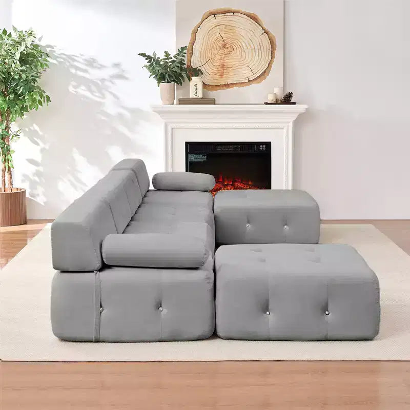U-Shaped Velvet Modular Sectional Sofa with Ottoman – 4-Seater Convertible