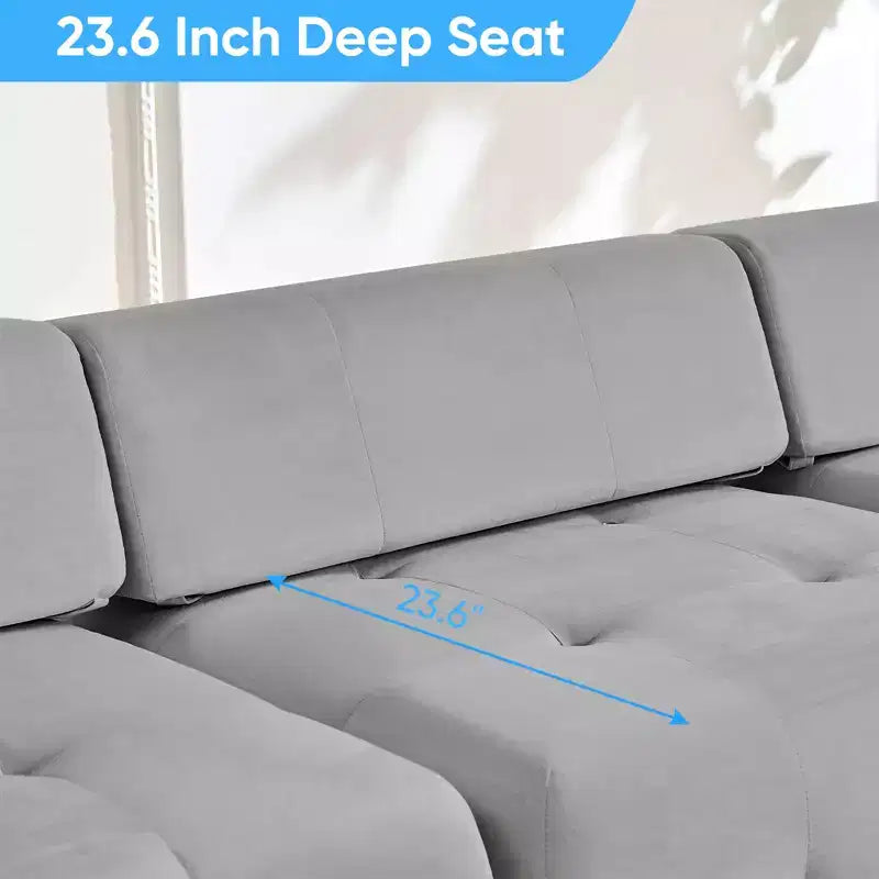 U-Shaped Velvet Modular Sectional Sofa with Ottoman – 4-Seater Convertible