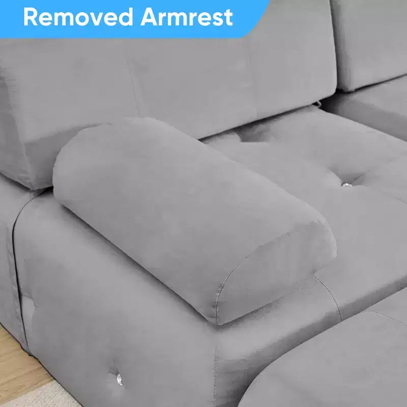 U-Shaped Velvet Modular Sectional Sofa with Ottoman – 4-Seater Convertible
