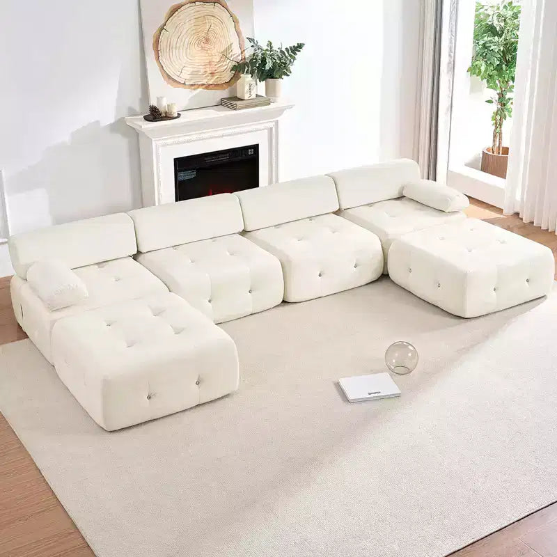 U-Shaped Velvet Modular Sectional Sofa with Ottoman – 4-Seater Convertible