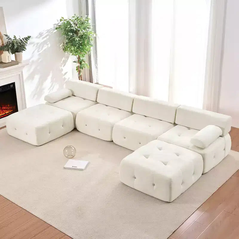 U-Shaped Velvet Modular Sectional Sofa with Ottoman – 4-Seater Convertible