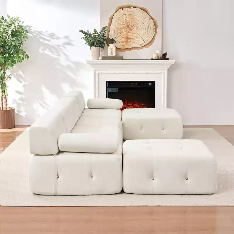 U-Shaped Velvet Modular Sectional Sofa with Ottoman – 4-Seater Convertible