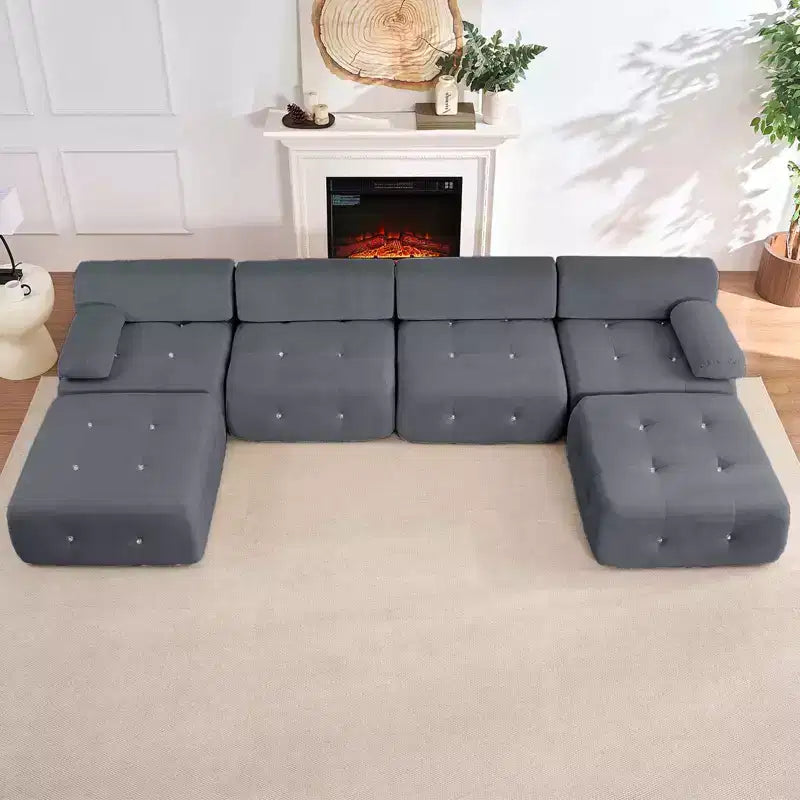 U-Shaped Velvet Modular Sectional Sofa with Ottoman – 4-Seater Convertible