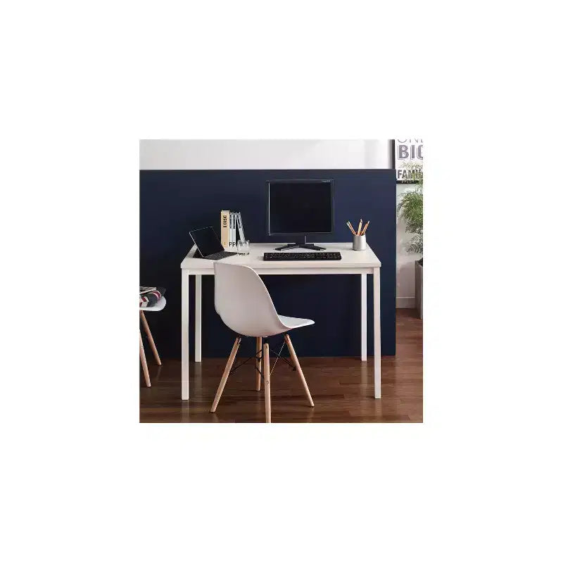 Contemporary Wood & Metal Computer Desk – 47" Weathered Wood Top, Black Frame