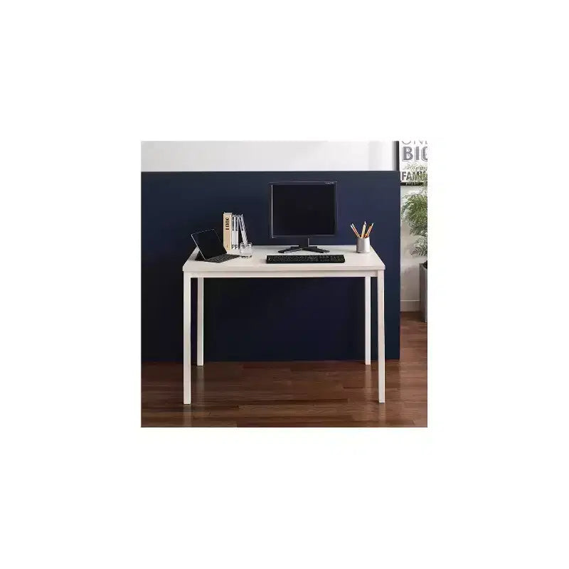 Contemporary Wood & Metal Computer Desk – 47" Weathered Wood Top, Black Frame