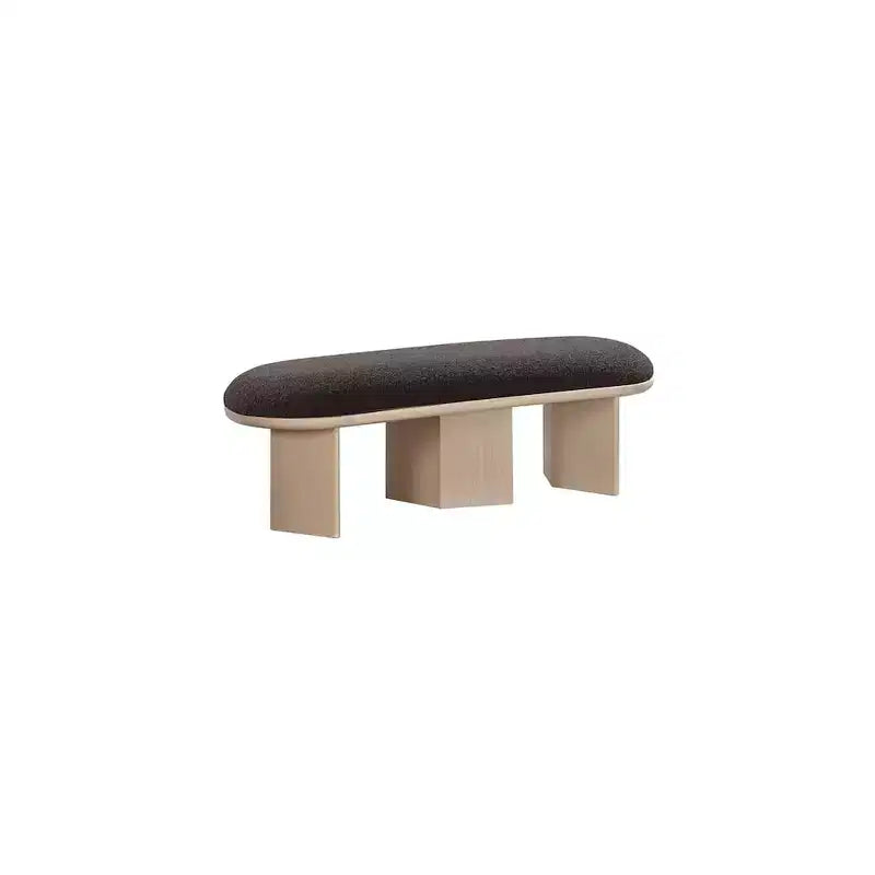57.5" Boucle Fabric Bench – Art Deco Style, Oak Wood Base
