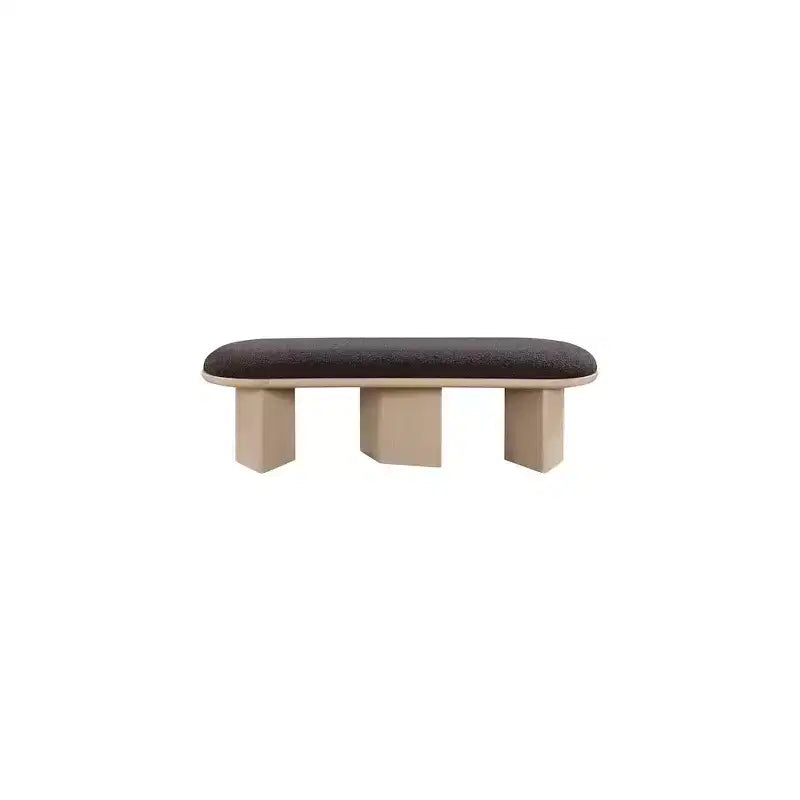57.5" Boucle Fabric Bench – Art Deco Style, Oak Wood Base