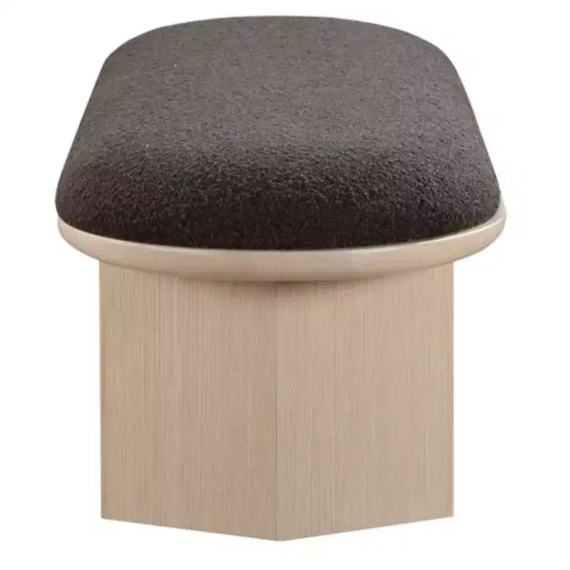 57.5" Boucle Fabric Bench – Art Deco Style, Oak Wood Base