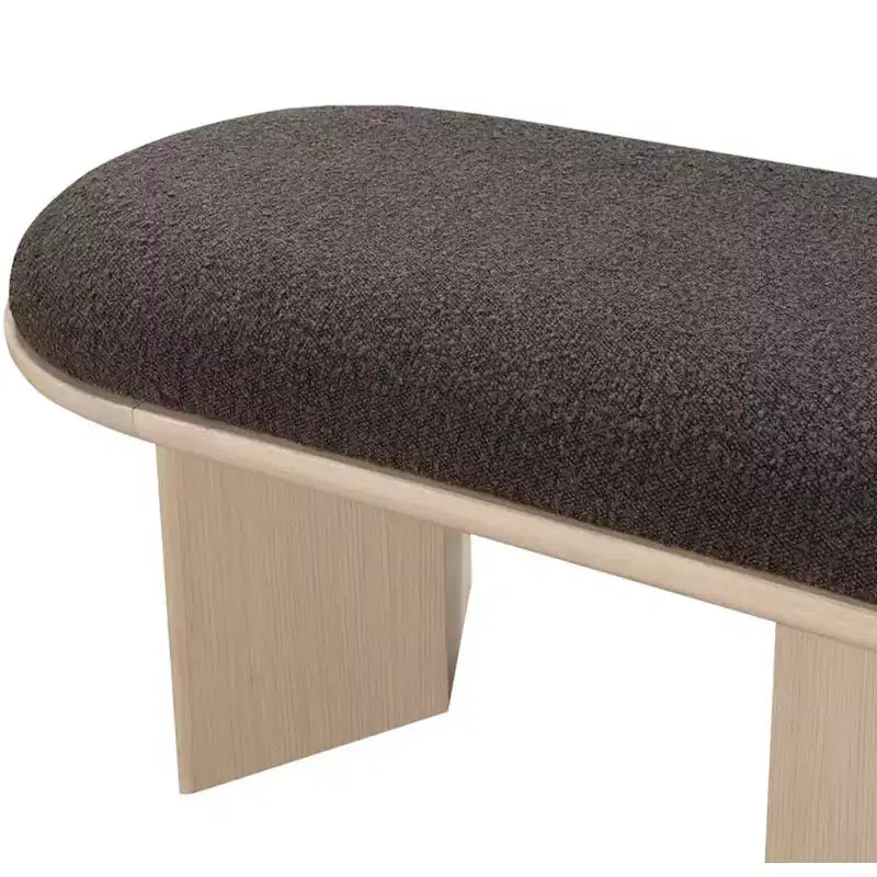 57.5" Boucle Fabric Bench – Art Deco Style, Oak Wood Base