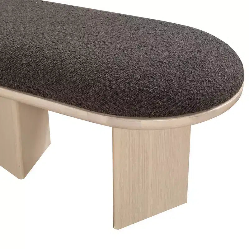 57.5" Boucle Fabric Bench – Art Deco Style, Oak Wood Base
