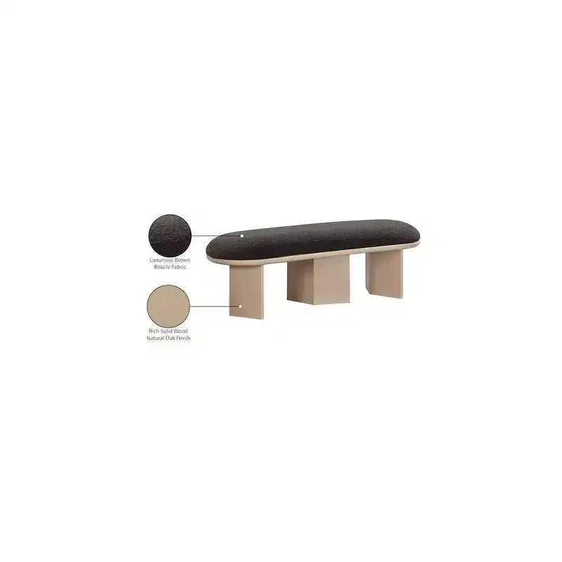57.5" Boucle Fabric Bench – Art Deco Style, Oak Wood Base