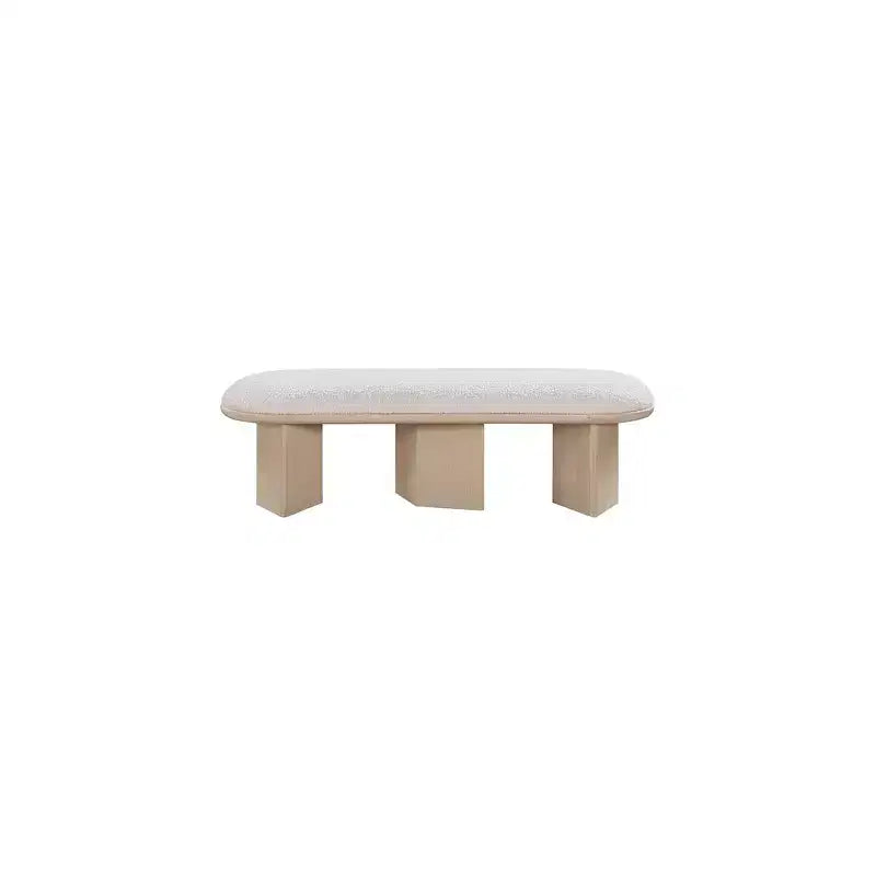 57.5" Boucle Fabric Bench – Art Deco Style, Oak Wood Base