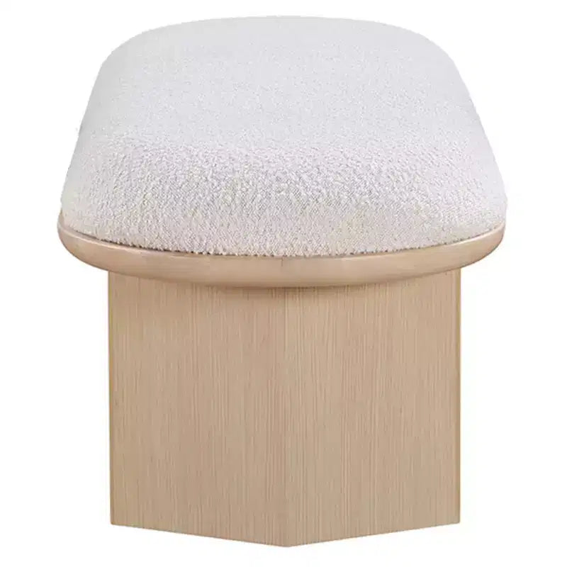 57.5" Boucle Fabric Bench – Art Deco Style, Oak Wood Base