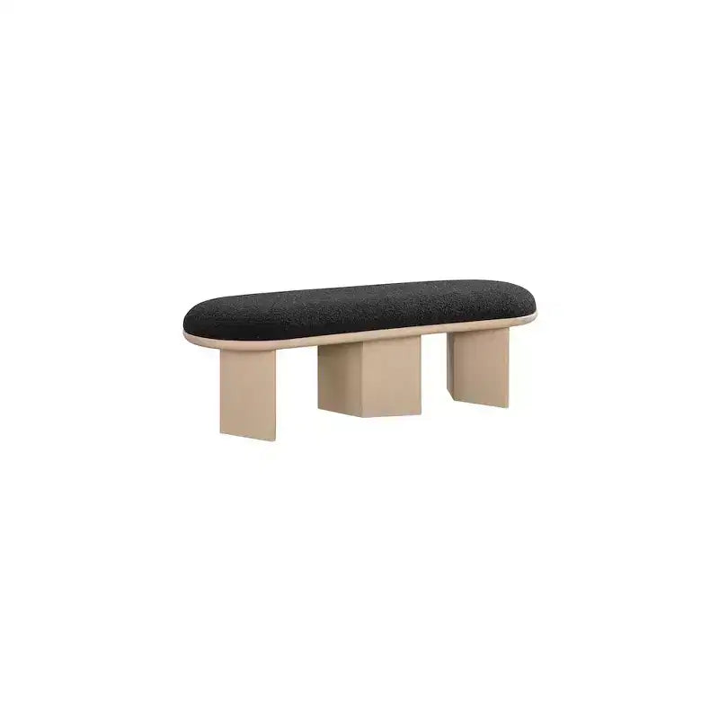 57.5" Boucle Fabric Bench – Art Deco Style, Oak Wood Base