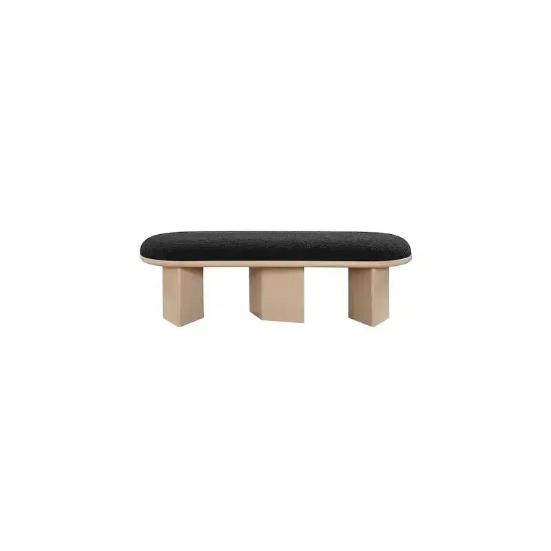 57.5" Boucle Fabric Bench – Art Deco Style, Oak Wood Base