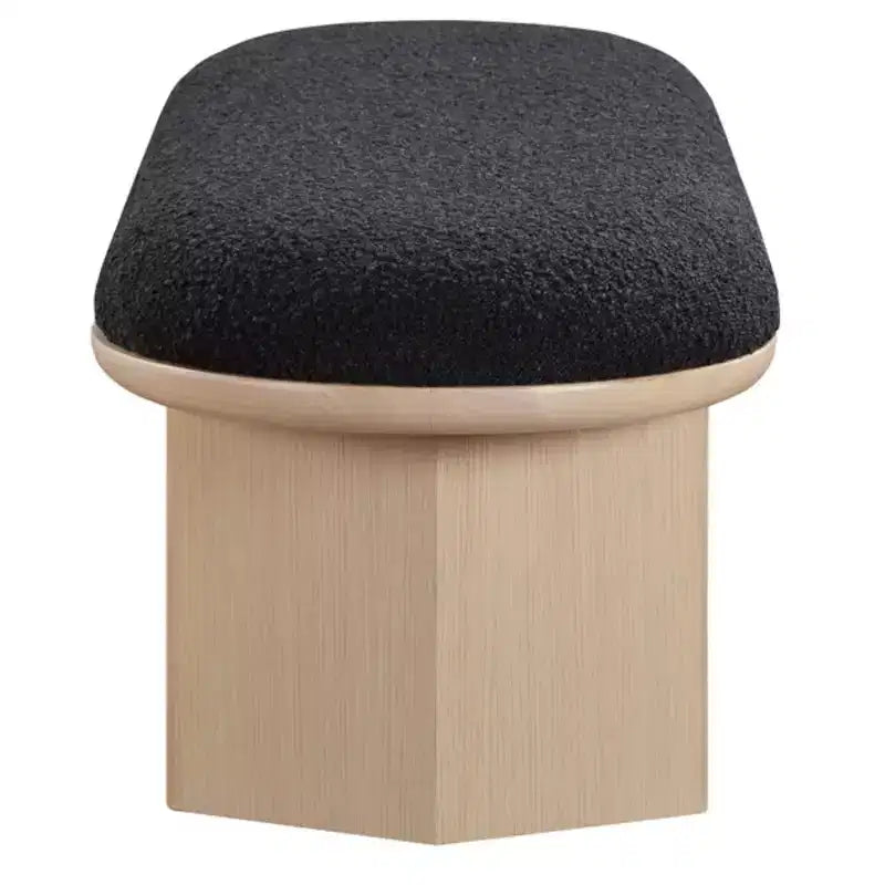 57.5" Boucle Fabric Bench – Art Deco Style, Oak Wood Base