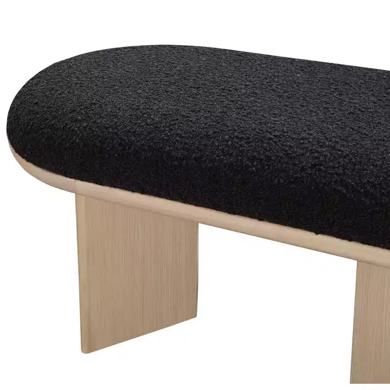 57.5" Boucle Fabric Bench – Art Deco Style, Oak Wood Base