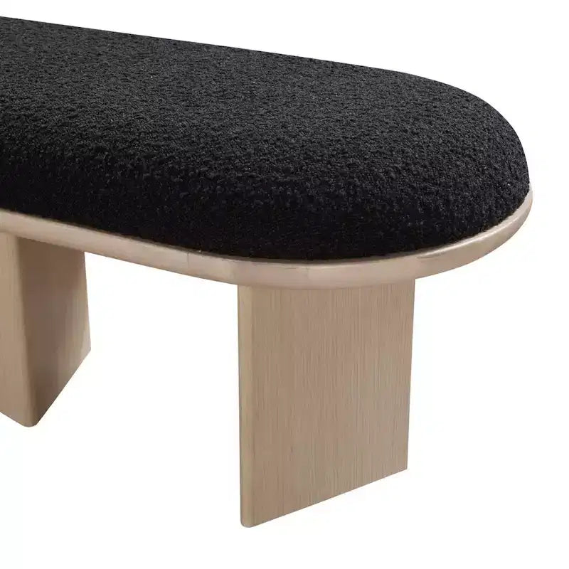 57.5" Boucle Fabric Bench – Art Deco Style, Oak Wood Base