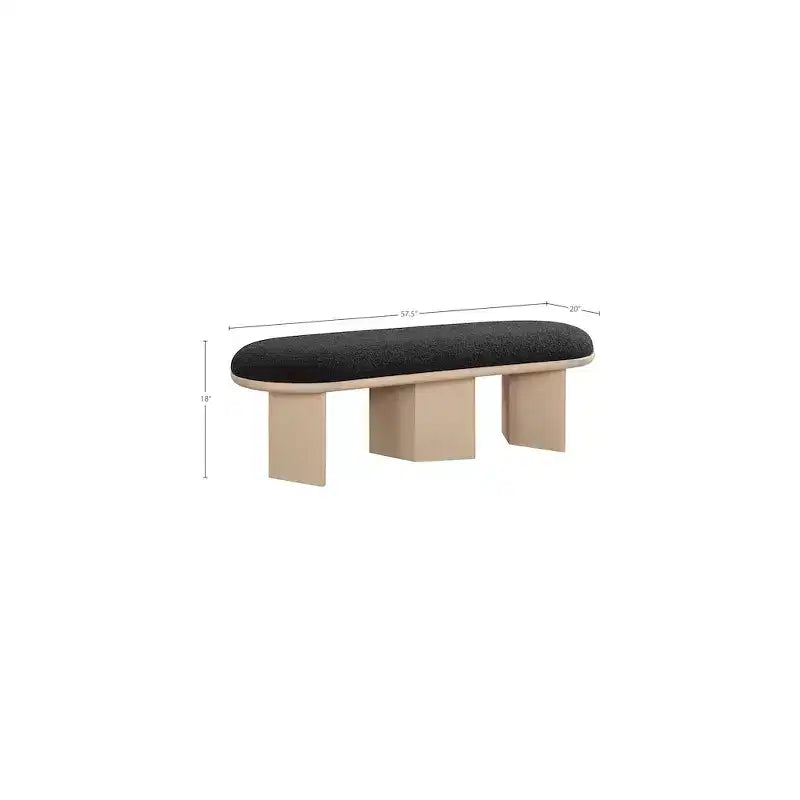 57.5" Boucle Fabric Bench – Art Deco Style, Oak Wood Base