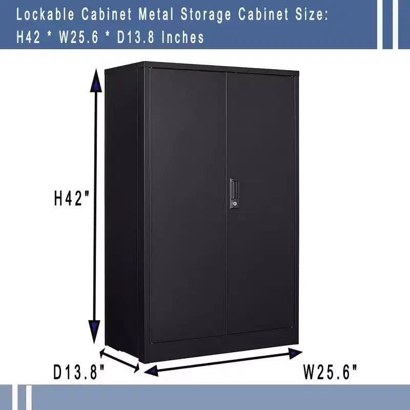 42" Metal Storage Cabinet with 2 Lockable Doors & Adjustable Shelves – Office & Garage
