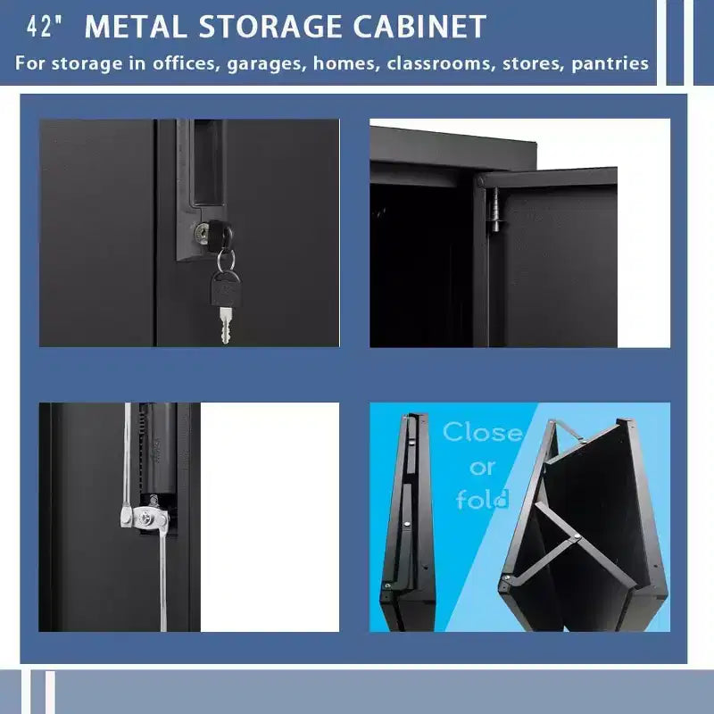 42" Metal Storage Cabinet with 2 Lockable Doors & Adjustable Shelves – Office & Garage