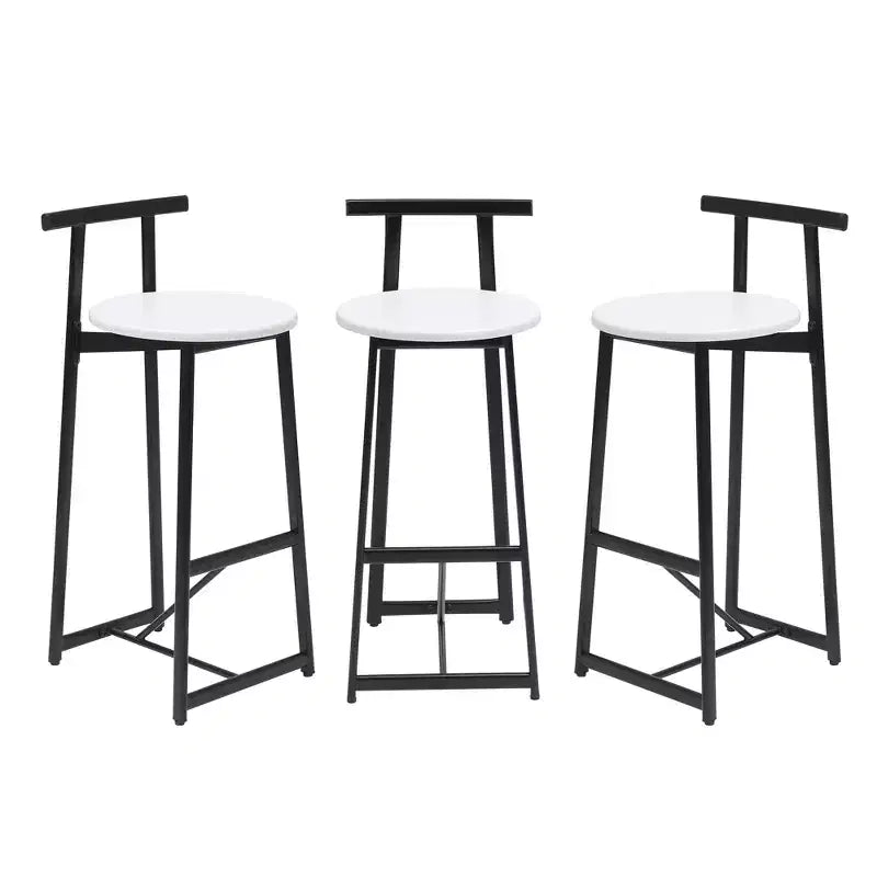 Set of 3 Metal Counter Height Bar Stools with Backrest – Black & White