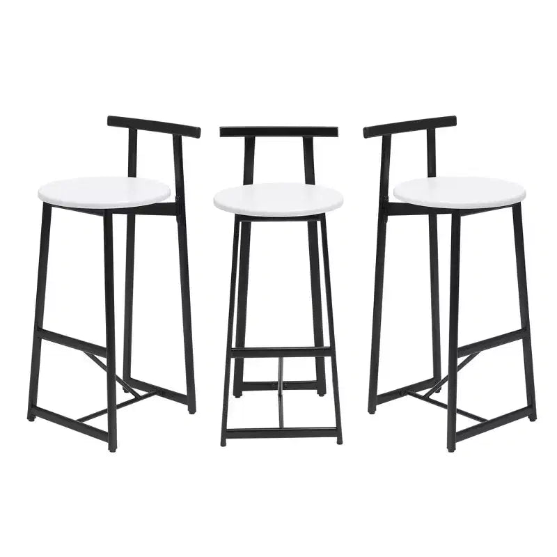 Set of 3 Metal Counter Height Bar Stools with Backrest – Black & White