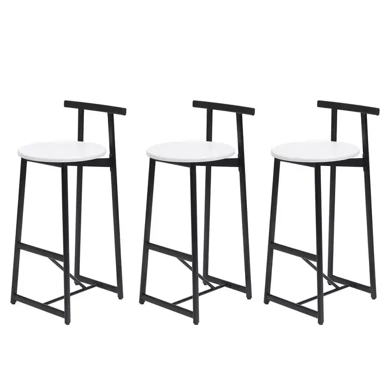 Set of 3 Metal Counter Height Bar Stools with Backrest – Black & White
