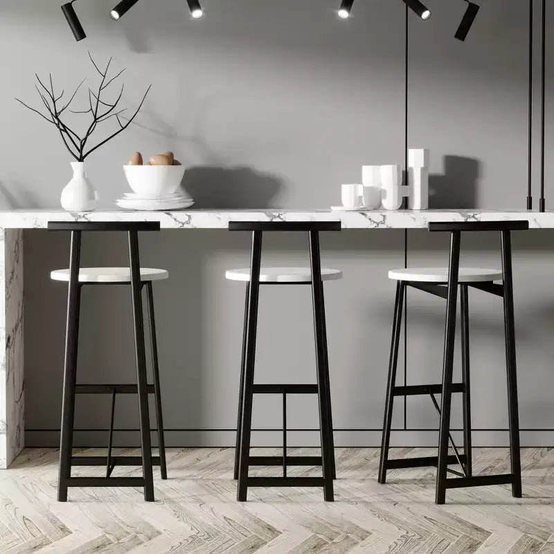 Set of 3 Metal Counter Height Bar Stools with Backrest – Black & White