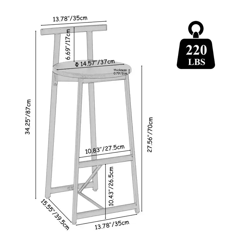 Set of 3 Metal Counter Height Bar Stools with Backrest – Black & White