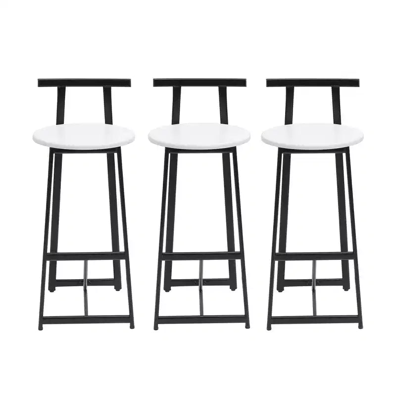 Set of 3 Metal Counter Height Bar Stools with Backrest – Black & White