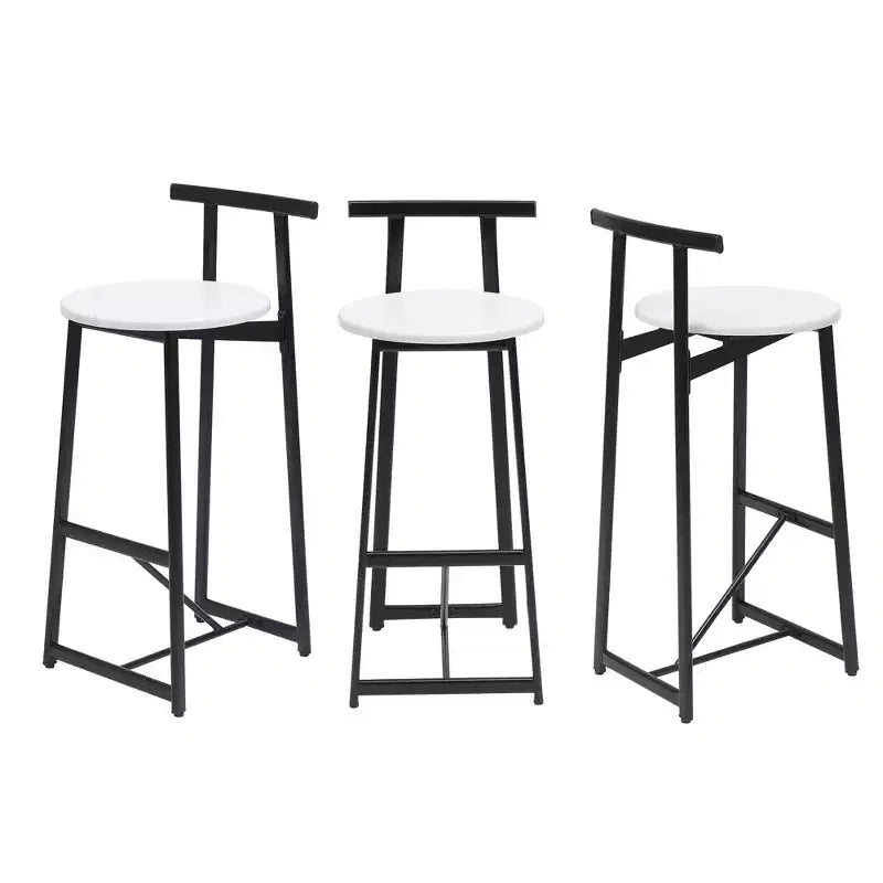 Set of 3 Metal Counter Height Bar Stools with Backrest – Black & White