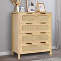 4-Drawer Rattan Boho Dresser – Natural Wood Finish, Chest of Drawers